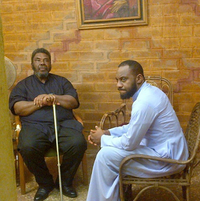 Pete Edochie on set with his son Yul Edochie 