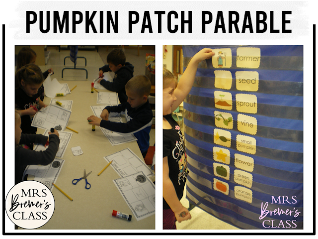 The Pumpkin Patch Parable book activities unit with literacy printables, reading companion worksheets, and lesson ideas for Kindergarten and First Grade