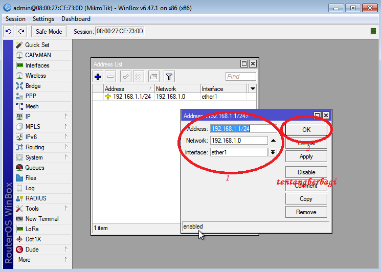 konfigurasi ip address pada mikrotik routeros