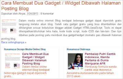 Tampilan dua gadget dibawah halaman posting blog