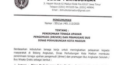 Lowongan Kerja Dinas Perhubungan Kota Madiun Juni 2020 Rekrutmen Lowongan Kerja Bulan Februari 2021