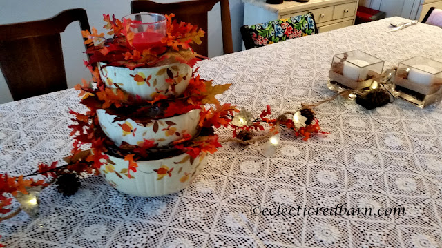 Vintage Bowls as Centerpiece. Share NOW. #centerpiece #decorating #thanksgiving #eclecticredbarn