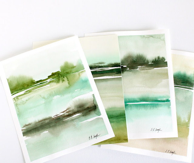 Green Abstract Watercolor Landscapes by Elise Engh