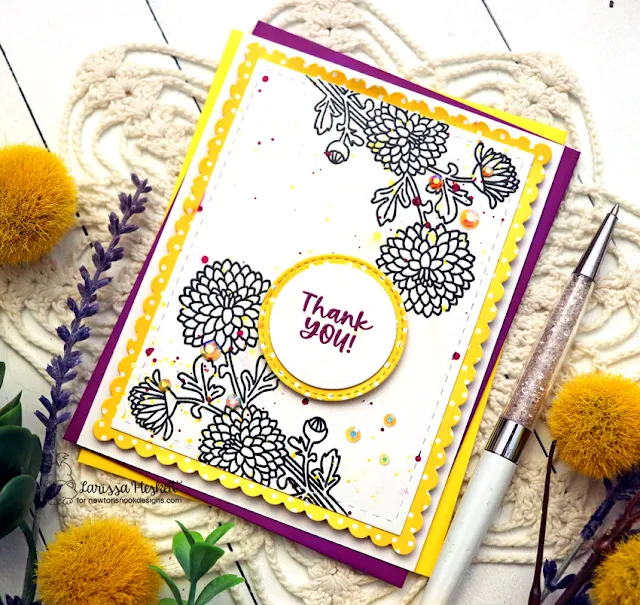 Thank You Card by Larissa Heskett for Newton's Nook Designs using Chrysanthemum Stamp Set, Chrysanthemum Die Set, Frames & Flags Die Set, Circle Frames Die Set and Springtime Paper Pad
