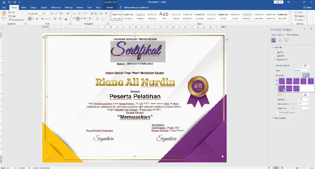 Free Sertifikat .Docx : Contoh Sertifikat Pelatihan Atau Seminar Mircrosoft Word