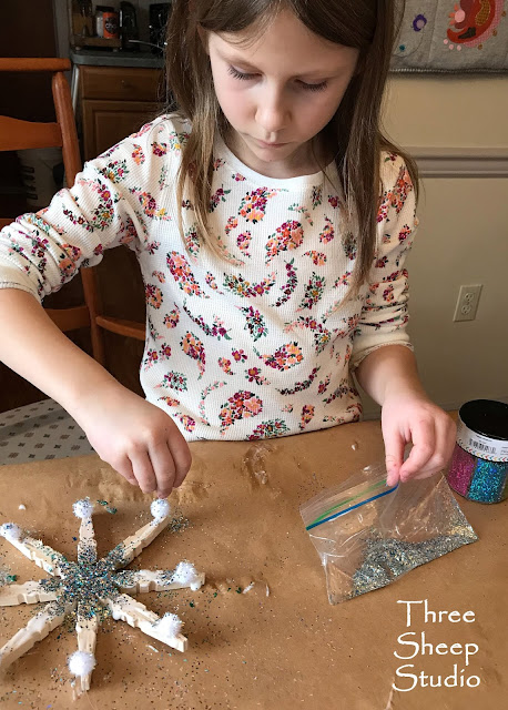 Homemade wooden snowflakes