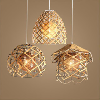 model lampu gantung unik dari anyaman bambu