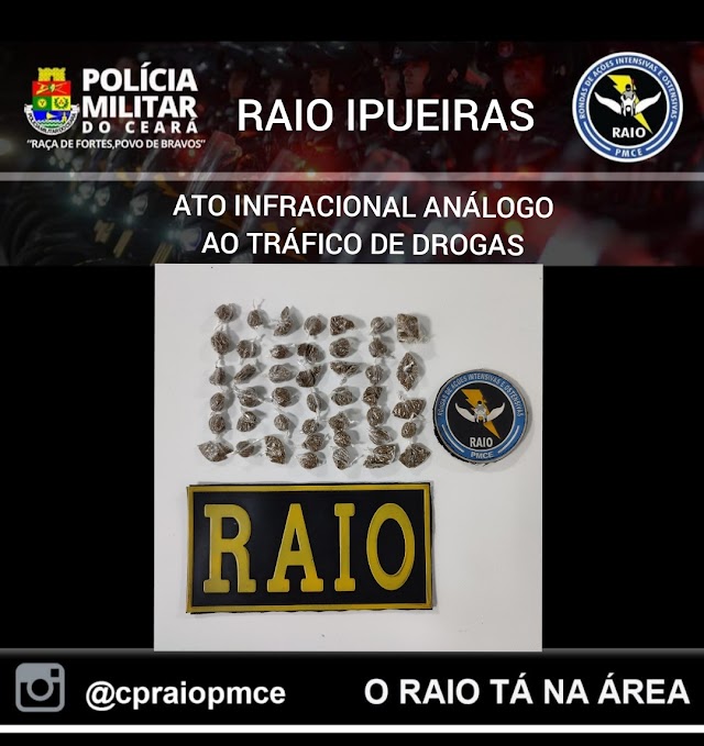 IPUEIRAS:. BPRAIO APREENDE ADOLESCENTE ACUSADO DE TRÁFICO DE DROGAS.