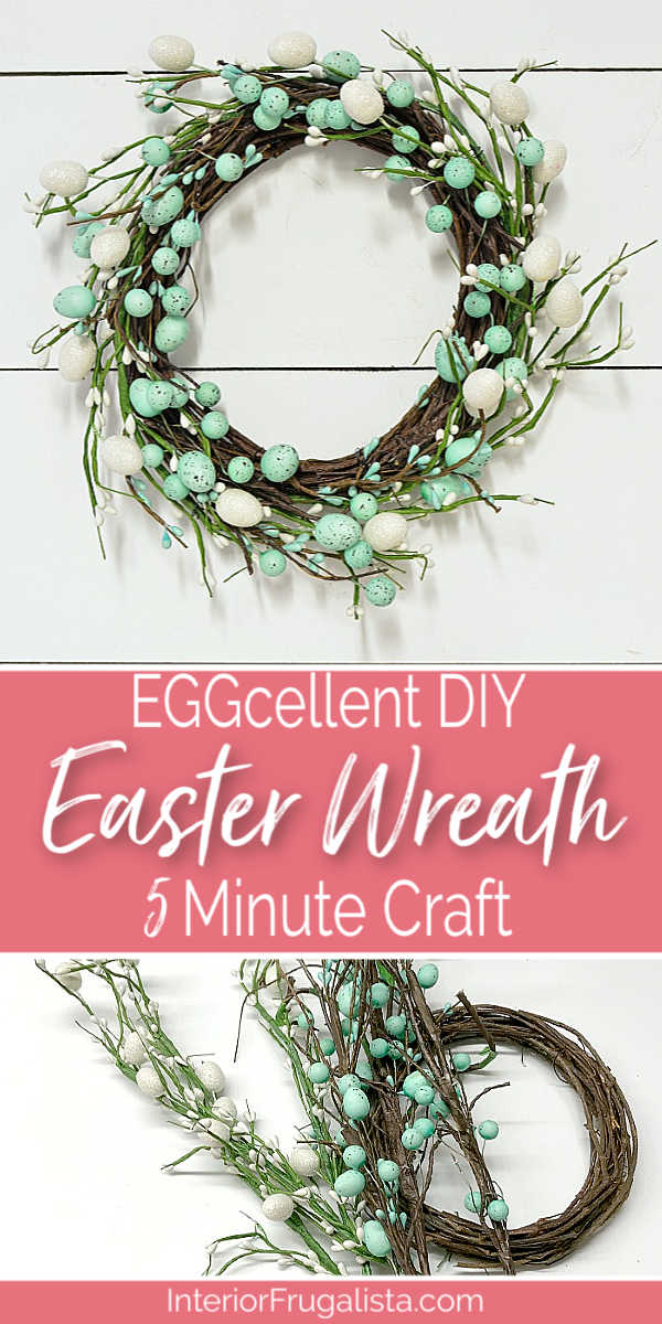 This super easy DIY Easter OR Spring door wreath is an EGGcellent budget-friendly five minute craft using just three items from the dollar store. #springwreathdiy #springcraft #fiveminutecraft