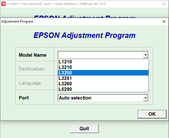 Reset Epson L3210/3250/3251/32356/3260/5290