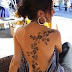 Full Back Of Women With Sparrow Tattoo Designs