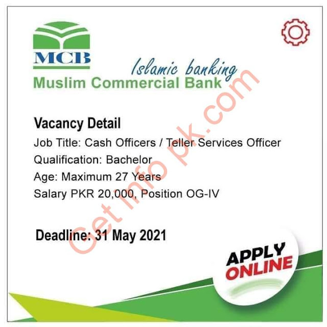 MCB jobs 2021 Cash Officers / Teller Services Office