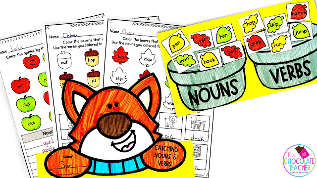 These fall nouns and verbs grammar activities include a fun craftivity to help your students learn all about nouns and verbs.