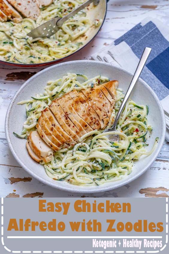 {NEW} Easy Chicken Alfredo with Zoodles 🌱 SO fast + SIMPLE, this makes for a perfect weeknight dinner in a flash! Seriously, you can be eating this in about 15-20 minutes from now. makes 4 servings Ingredients: 4 small, fresh crisp zucchini, spiralized into zoodles (get the Spiralizer I use on...
