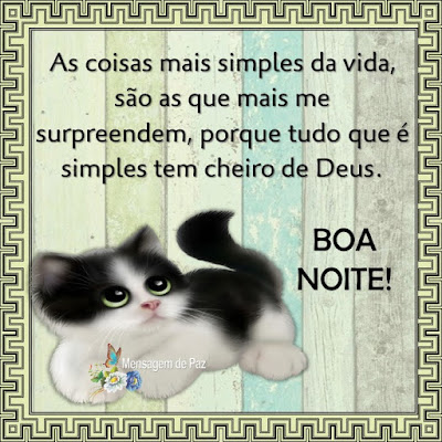 As coisas mais simples da vida,   são as que mais me surpreendem,   porque tudo que é simples tem cheiro de Deus.  Boa Noite!