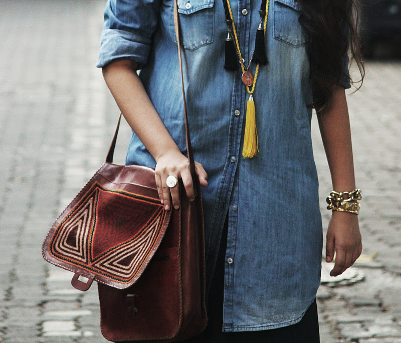  skirt with an open denim shirt that doubled up as a blazercumshirt