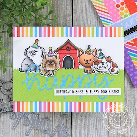 Sunny Studio Stamps: Puppy Dog Kisses Party Pups Happy Word Die Birthday Cards by Juliana Michaels