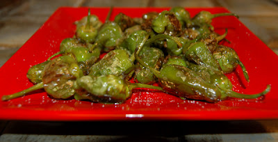 The cooked pimientos, fresh out of the skillet.