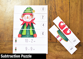 Kindergarten Math Center for December: Subtraction Puzzle