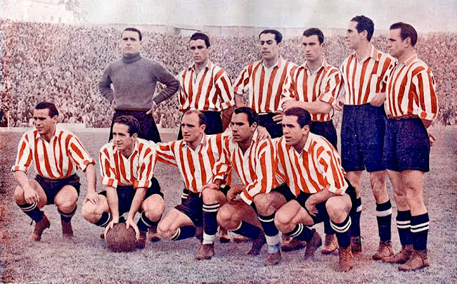 📸ATLÉTICO DE BILBAO 📆12 enero 1947 ⬆️Lezama, Bilbao, Fernández, Nando, Oceja, Celaya. ⬇️Panizo, Iriondo, Bertol, Zarra, Iraragorri. REAL MADRID C. F. 3 🆚 ATLÉTICO DE BILBAO 6 Domingo 12/01/1947. Campeonato de Liga de 1ª División, jornada 16. Madrid, estadio Metropolitano. GOLES: ⚽1-0: 3’, Molowny. ⚽1-1: 4’, Panizo. ⚽1-2: 10’, Zarra. ⚽2-2: 54’, Fernández, en propia puerta. ⚽2-3: 55’, Panizo. ⚽2-4: 57’, Bilbao. ⚽2-5: 72’, Zarra. ⚽2-6: 75’, Zarra. ⚽3-6: 84’, Belmar.