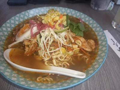 " Jakarta Hot Hot spicy Laksa Lemak Broth with Char sui chicken strips"