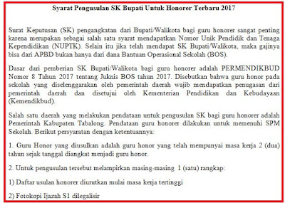 Syarat Pengusulan SK Bupati Untuk Honorer Terbaru 2017