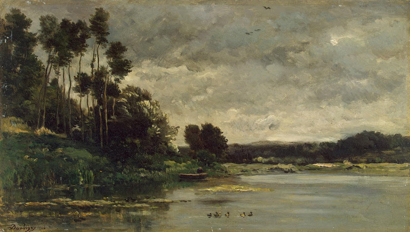 River Bank by Charles-Francois Daubigny - Landscape Paintings from Hermitage Museum