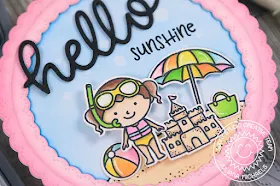 Sunny Studio Stamps: Beach Babies Hello Word Die Fancy Frames Sunshine Circle Card by Juliana Michaels