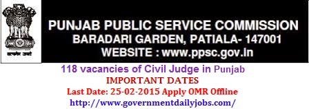 PUNJAB PSC CIVIL JUDGE RECRUITMENT 2015