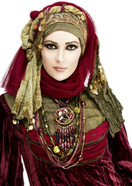 Red and Gold Wedding Hijab with Traditional IndoPakistani Wedding Dress