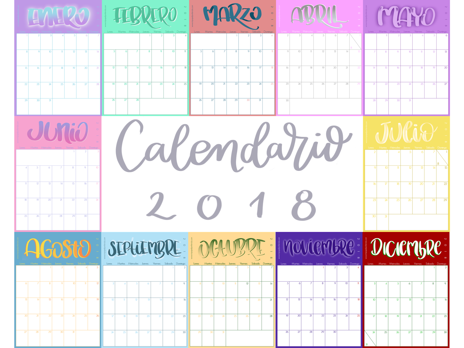 calendarios 2018 para imprimir