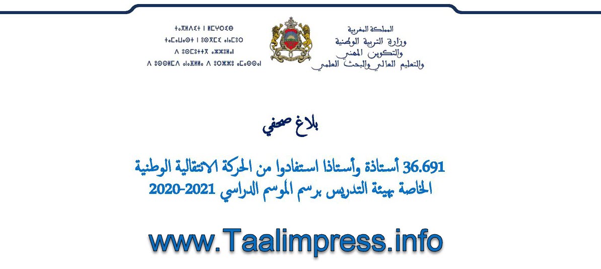 أزيد من 36 ألف أستاذة وأستاذا استفادوا من الحركة الانتقالية الوطنية برسم 2021-2020