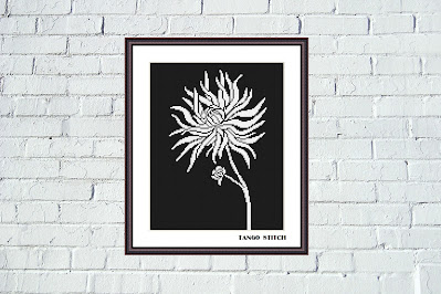 White flower silhouette craft cross stitch pattern - Tango Stitch