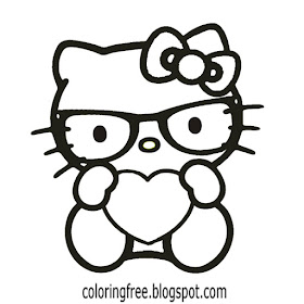 A cartoon cat with reading glasses Hello kitty colouring picture free cute printable teenage clipart