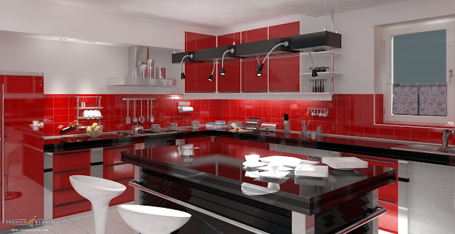 Model Desain Kitchen Sets Merah Minimalis Modern