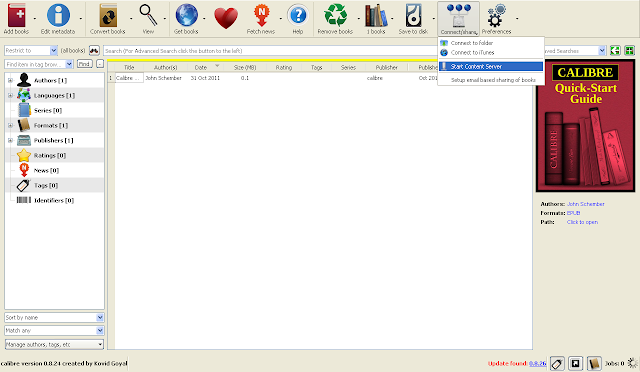 The ‘Connect/Share’ feature of Calibre