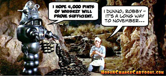 obama, obama jokes, political, humor, cartoon, conservative, hope n' change, hope and change, stilton jarlsberg, trump, cruz, fiorina, forbidden planet, monster, id, robby, robot, whiskey