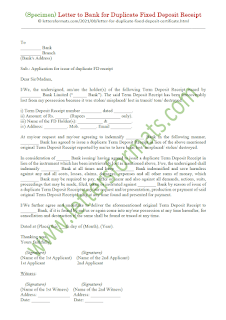 letter to bank for duplicate fixed deposit receipt