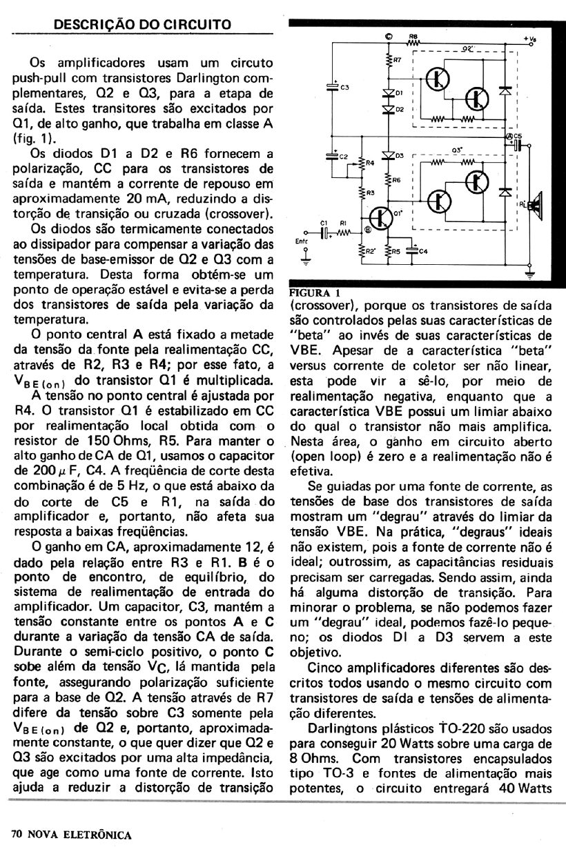 NOVA ELETRÔNICA n.01 02/1977 - AMP de áudio de 20 a 60 w darlington