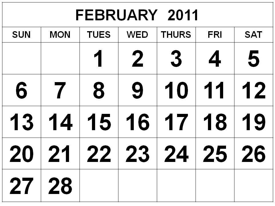 printable yearly calendar 2011. Calendar+2011+february+