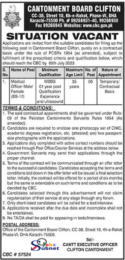 Career Opportunity At Cantonment Board Clifton 2023 Advertisement