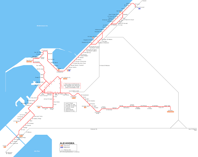 خريطة محطات ترام الأسكندرية Alexandria Tram Map