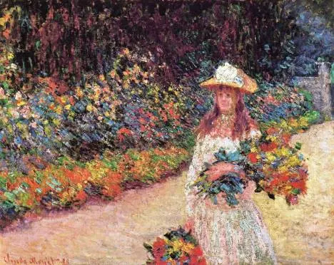 Moça no jardim de Giverny, pintura de Monet.