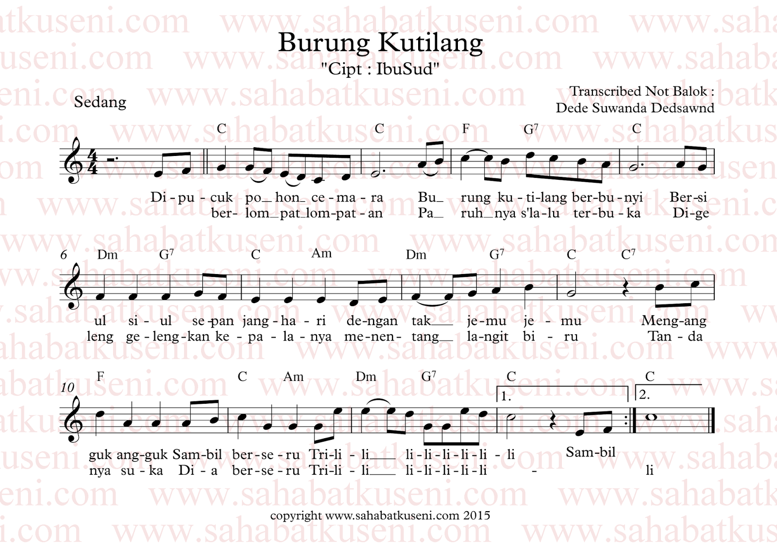 not balok lagu burung kutilang