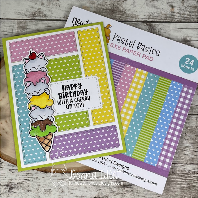 Pastel Basics 6x6 Paper Pad, Newtons Birthday Delights Stamp set, A2 Card Layout Die, Newton's Nook Designs, Back to Basic March 2024 Release, Basic Frames Die Set