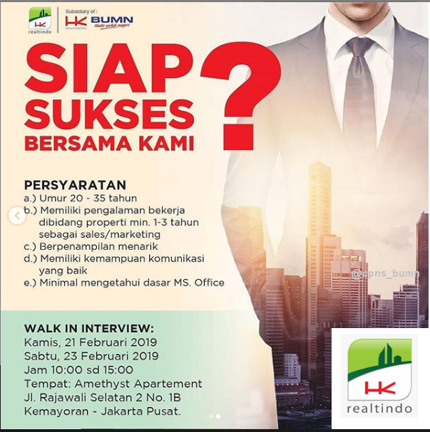 Walk In Interview PT Hutama Karya Realtindo Februari 2019