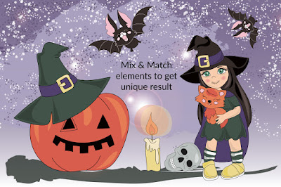 HALLOWEEN Holiday Cartoon Vector Illustration Set