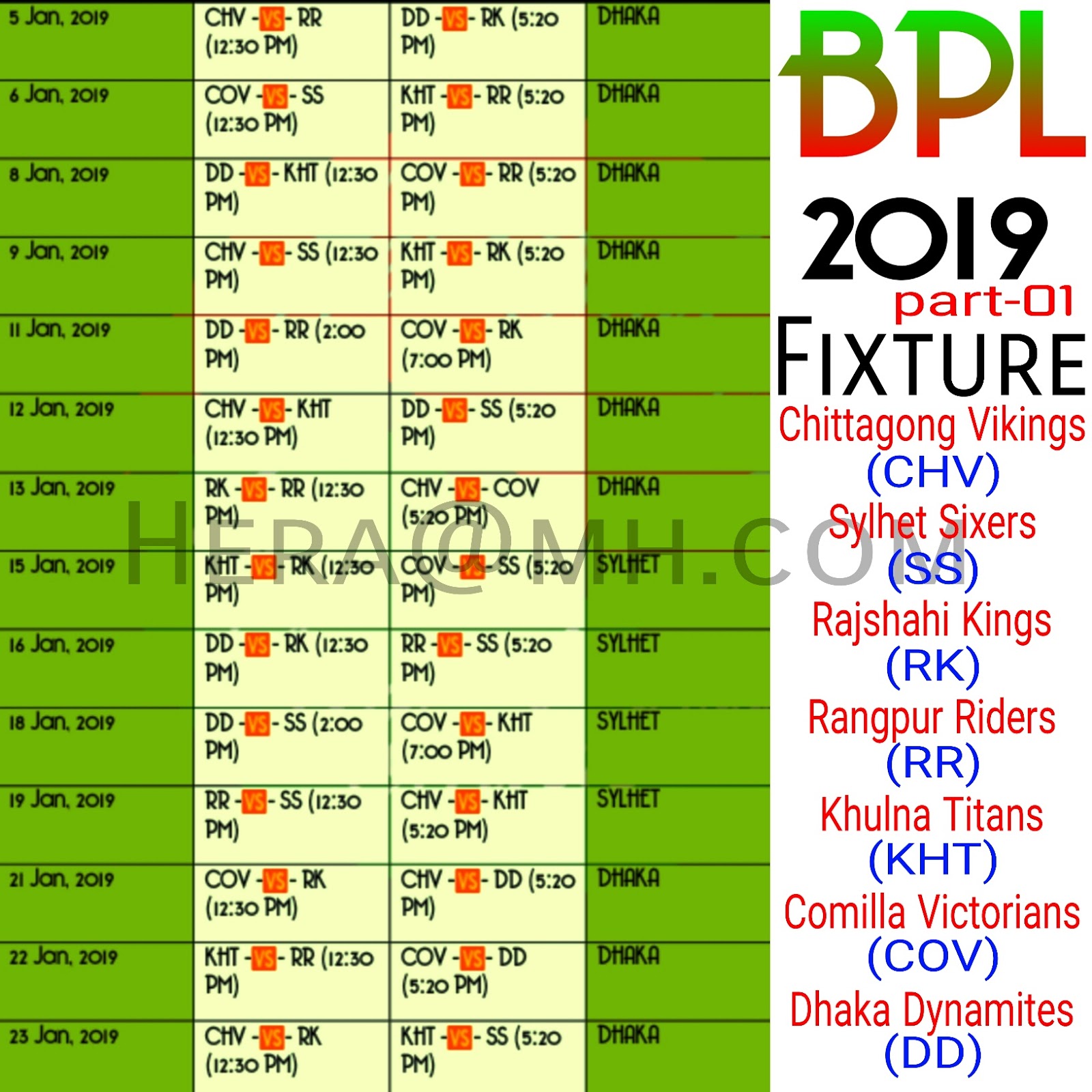 BPL 2019 Fixture Colour -Hera@MH.com