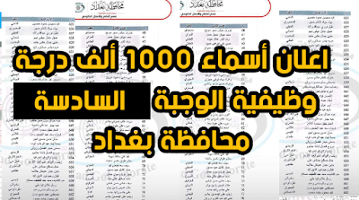 اعلان أسماء 1000 ألف درجة وظيفية الوجبة السادسة محافظة بغداد