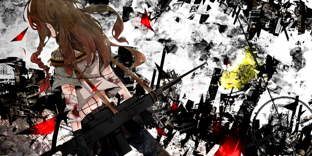    girl brown hair city cross gloves rifle gun original tattoo weapon Widescreen Anime HD Wallpaper Backgrounds Image Photo Picture d32.